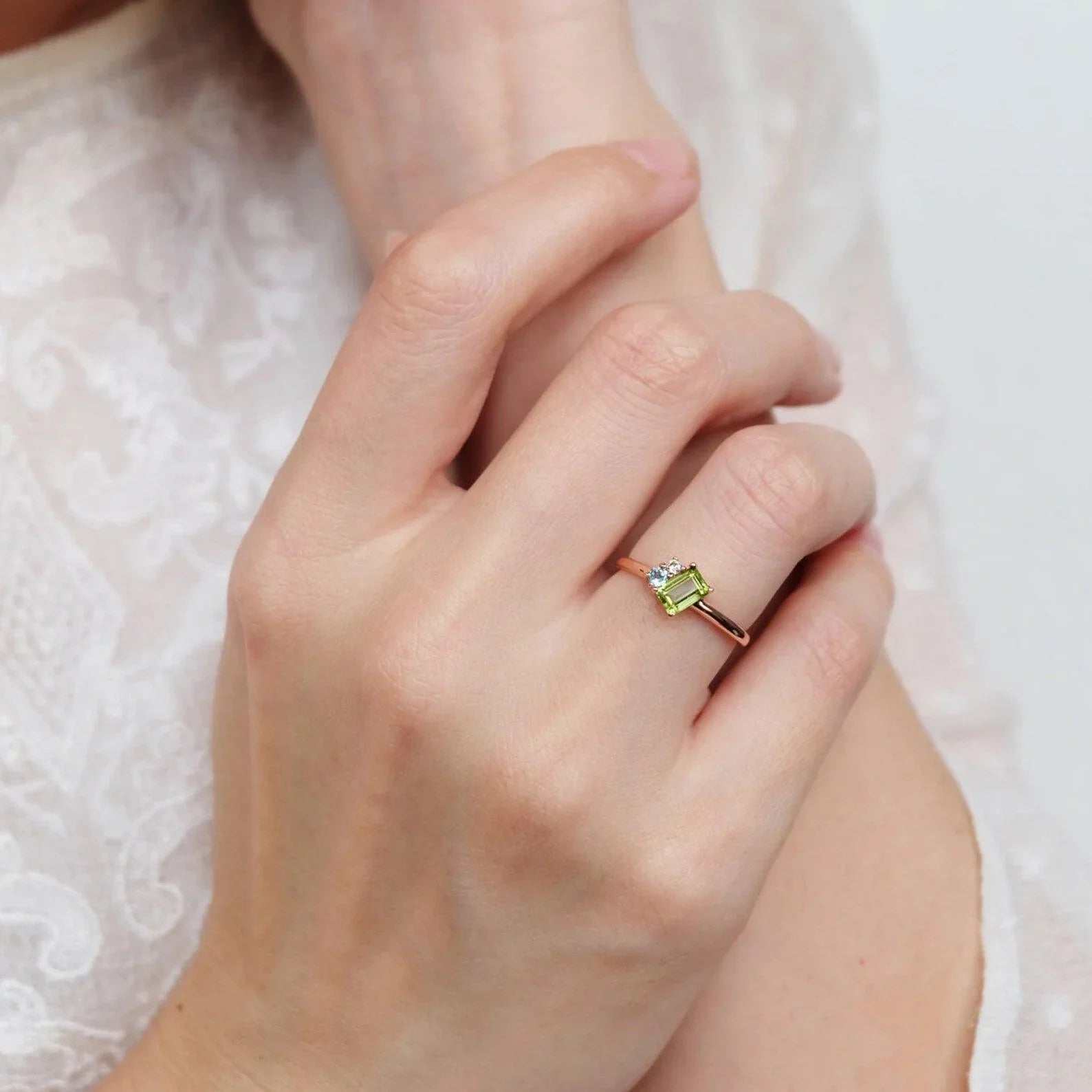 Peridot Aquamarine Diamond Ring Tiphaine - SOVATS