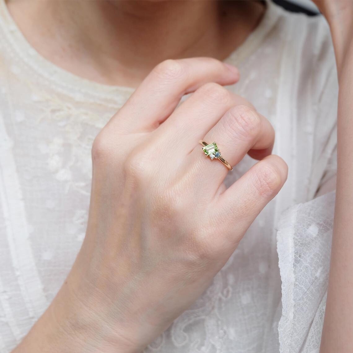Peridot Aquamarine Diamond Ring Tiphaine - SOVATS