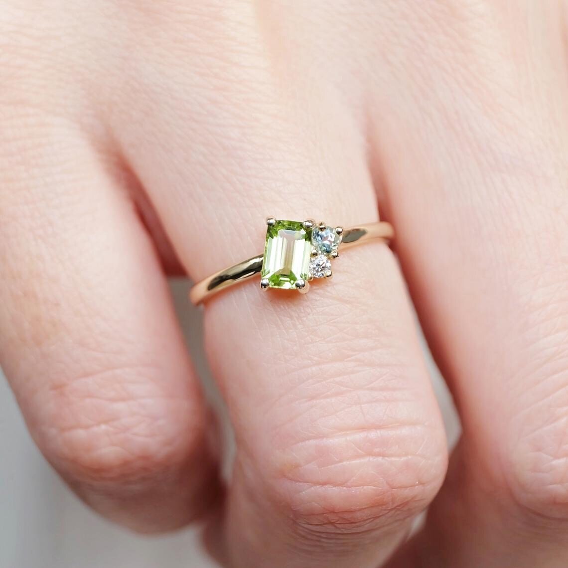 Peridot Aquamarine Diamond Ring Tiphaine - SOVATS