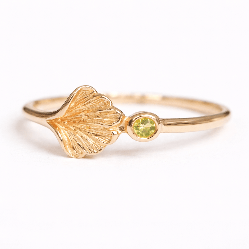 Peridot Ginkgo Gold Ring Kamila - SOVATS
