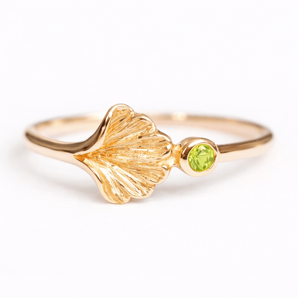 Peridot Ginkgo Gold Ring Kamila - SOVATS