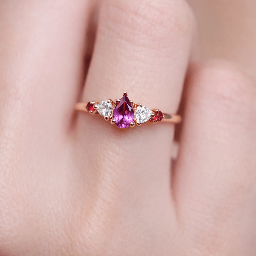 Rhodolite Diamond Sapphire Engagement Gold Ring Mauve - SOVATS