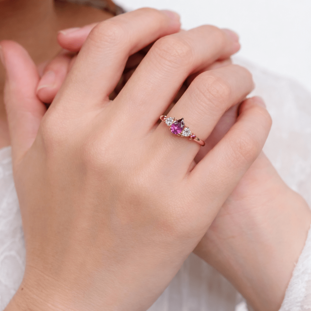 Rhodolite Diamond Sapphire Engagement Gold Ring Mauve - SOVATS