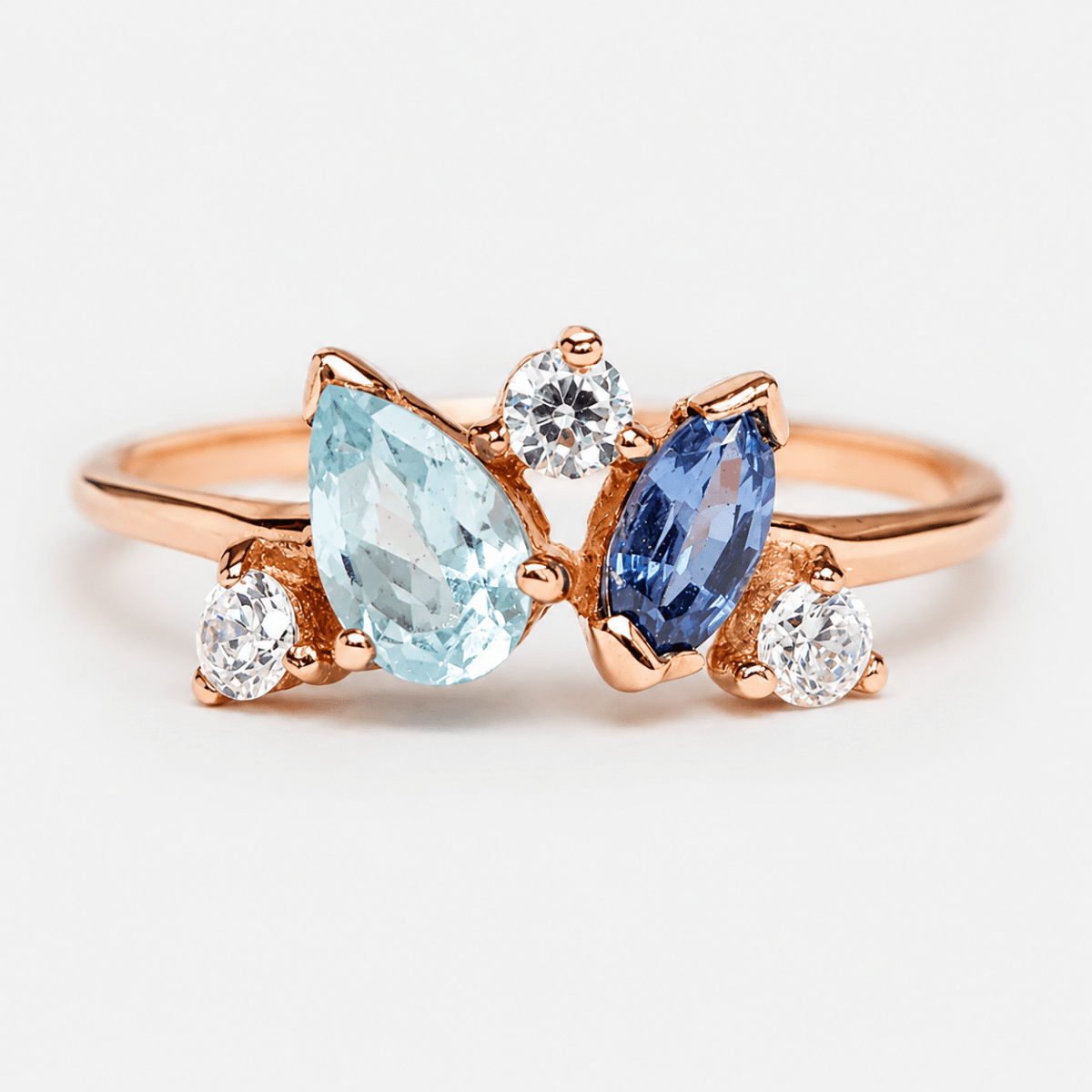 Sapphire Aquamarine Diamond Gold Ring Luci - SOVATS