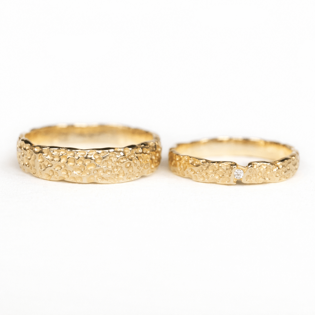 Textured Wedding Diamond Gold Ring Set Augusta - SOVATS