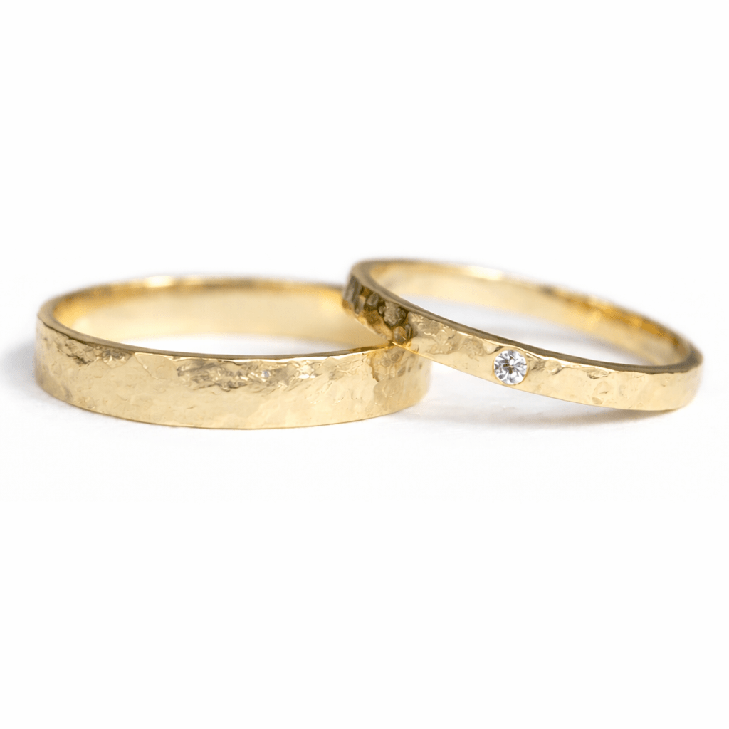 Textured Wedding Diamond Gold Ring Set Devi - SOVATS