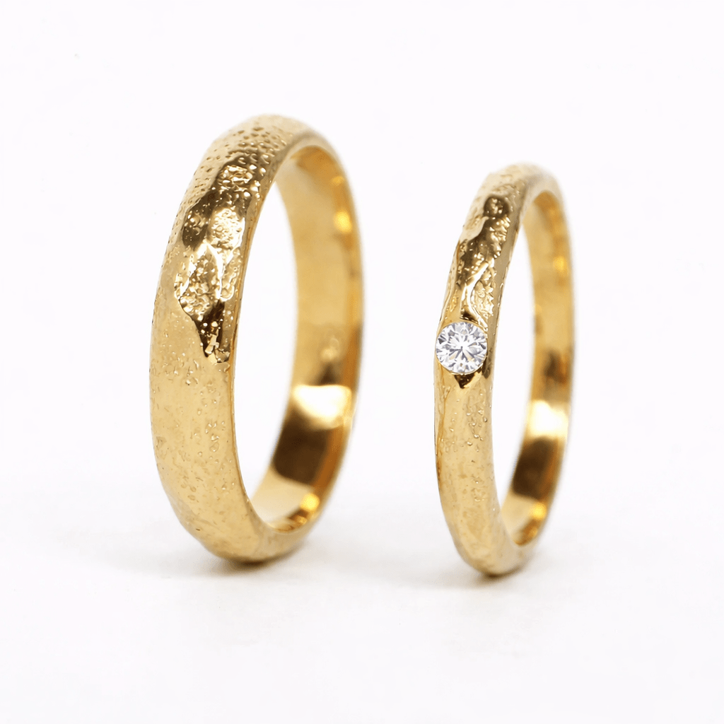 Textured Wedding Diamond Gold Ring Set Laura - SOVATS