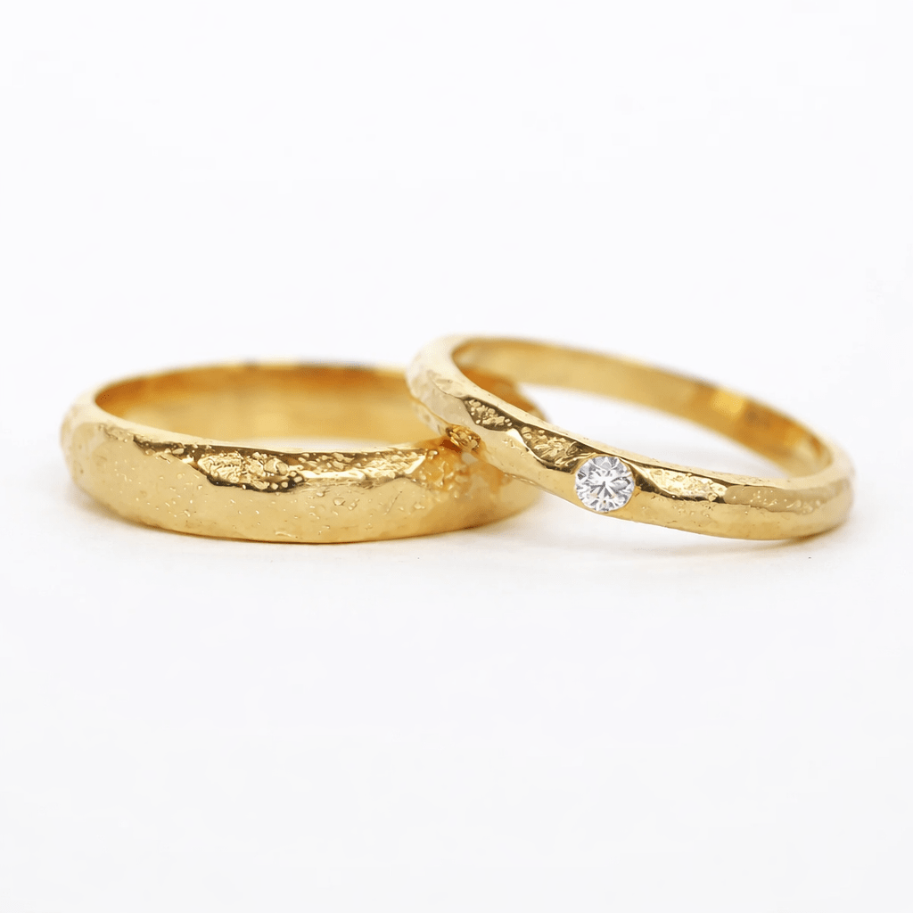 Textured Wedding Diamond Gold Ring Set Laura - SOVATS