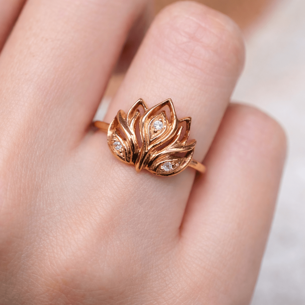 Thai Art Inspired Diamond Gold Ring Bua - SOVATS
