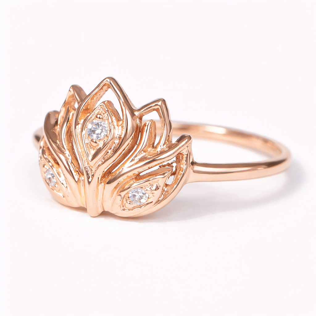 Thai Art Inspired Diamond Gold Ring Bua - SOVATS