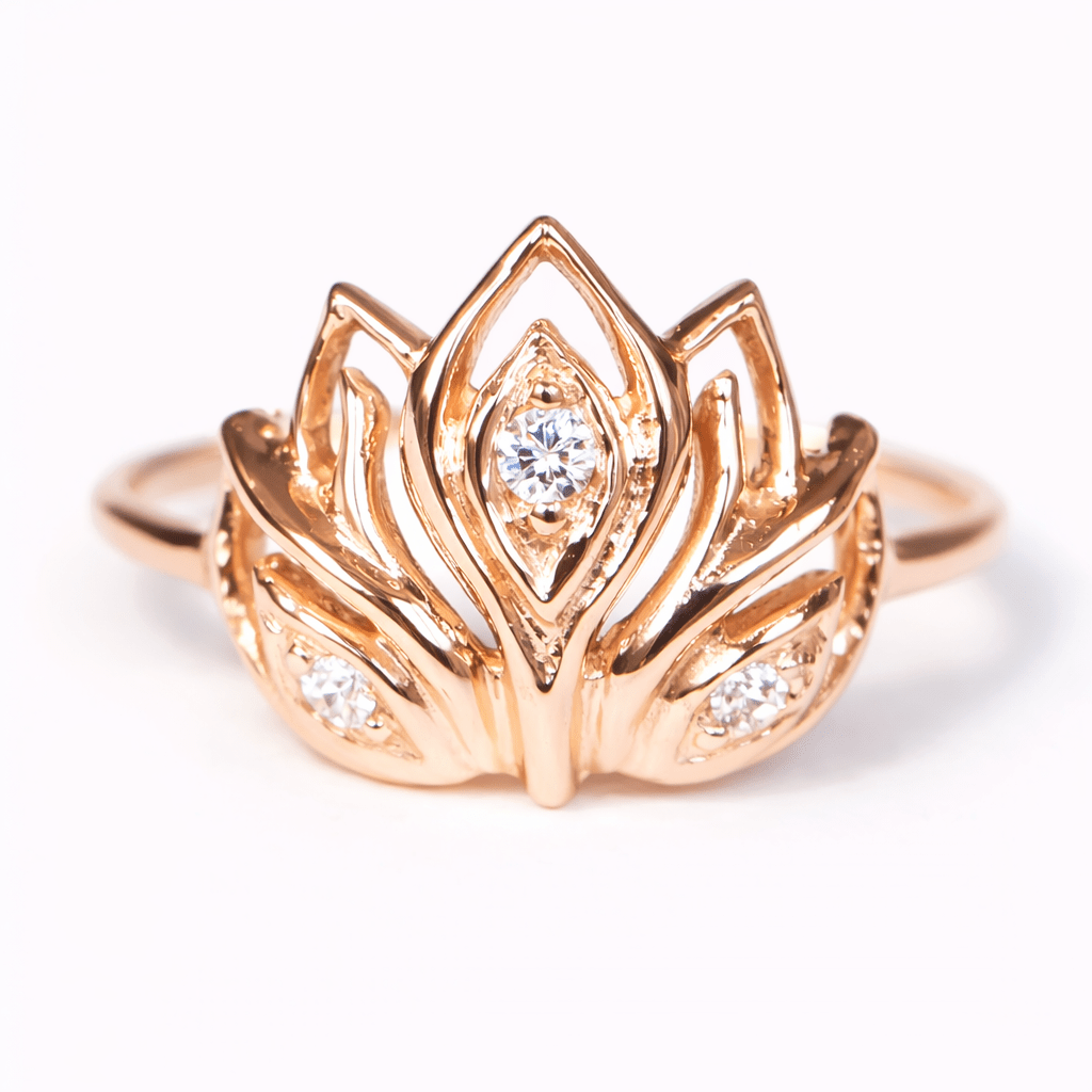 Thai Art Inspired Diamond Gold Ring Bua - SOVATS