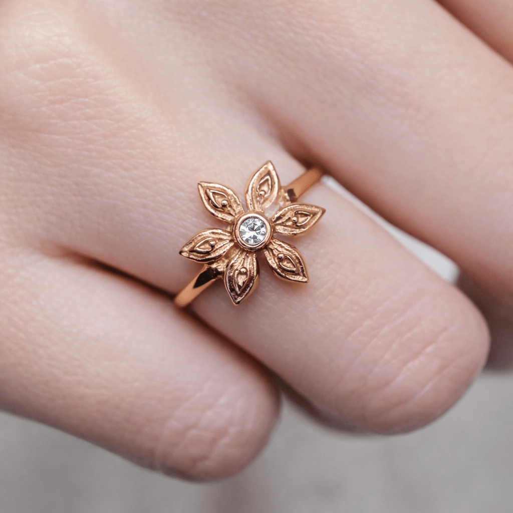 Thai Art Inspired Diamond Gold Ring Jasmine - SOVATS