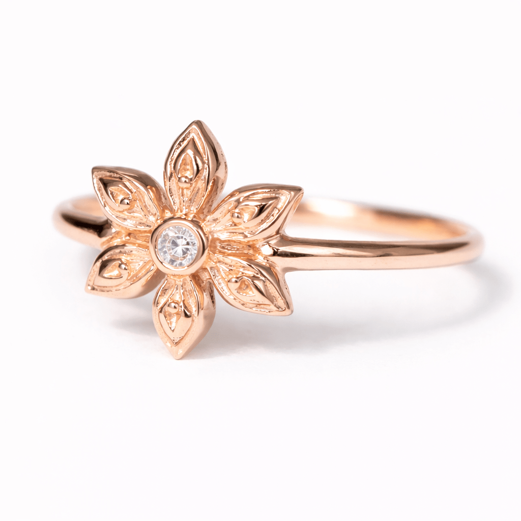 Thai Art Inspired Diamond Gold Ring Jasmine - SOVATS