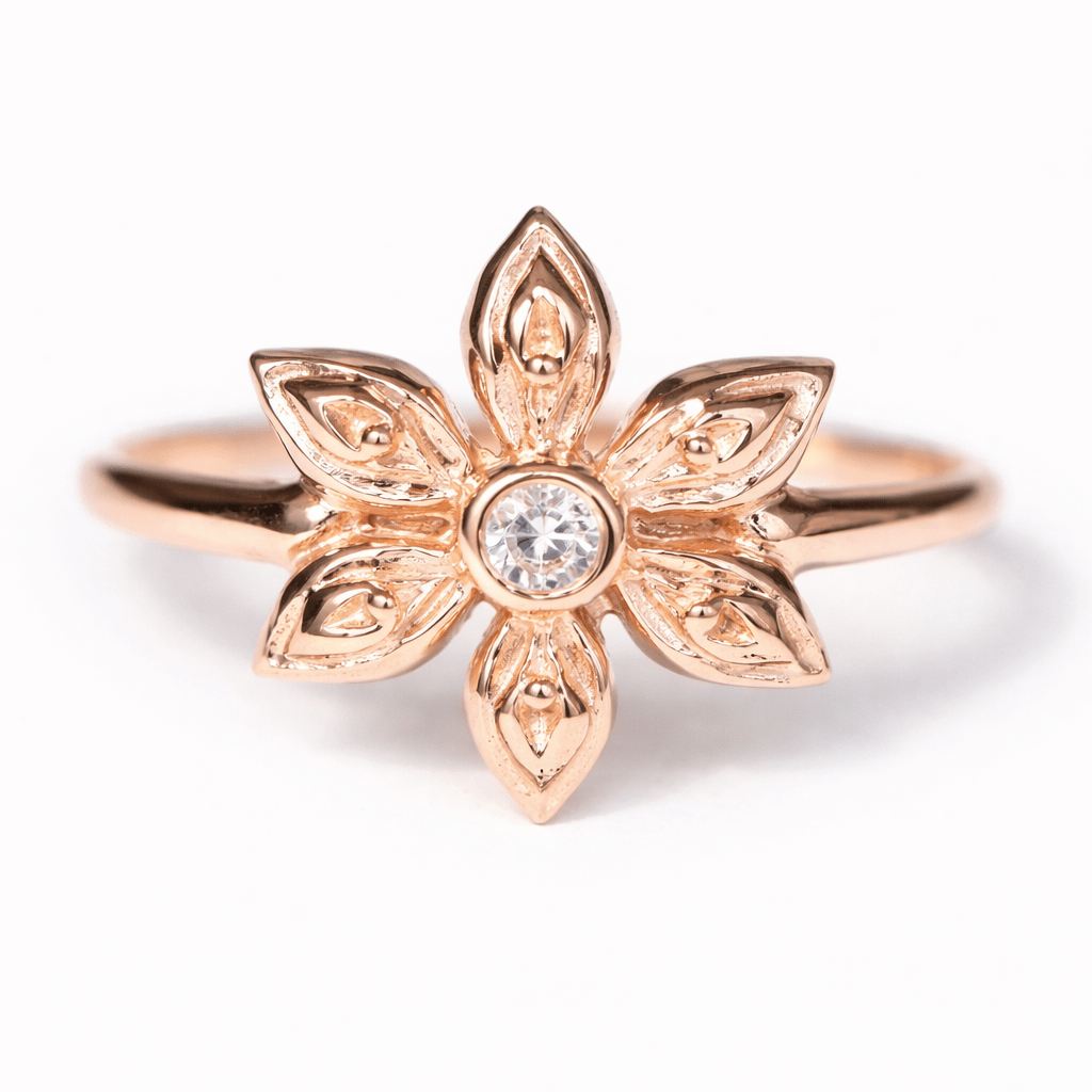 Thai Art Inspired Diamond Gold Ring Jasmine - SOVATS