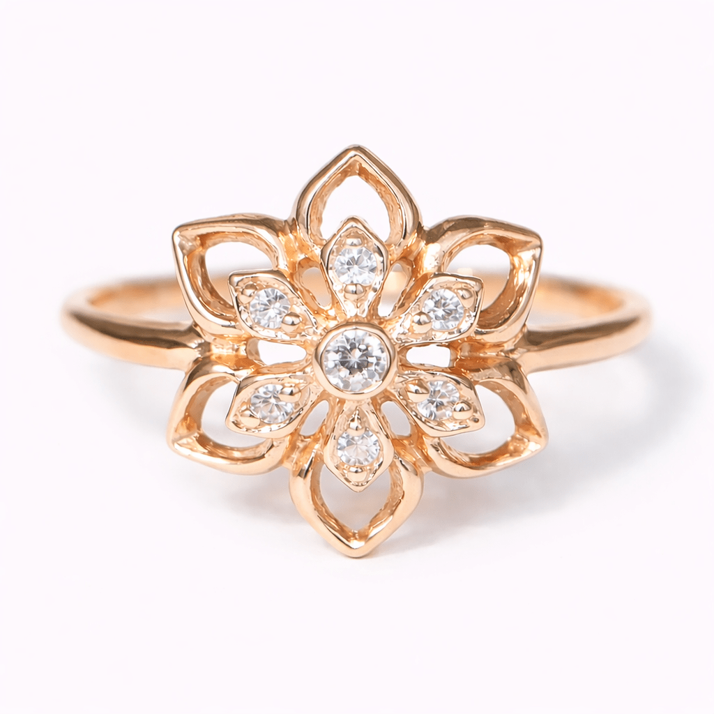 Thai Art Inspired Diamond Gold Ring Lotus - SOVATS