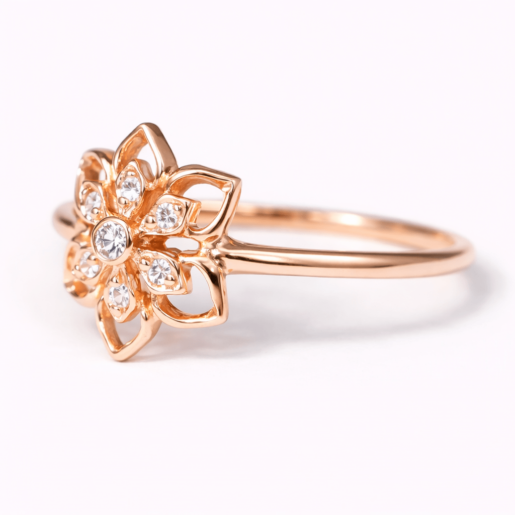 Thai Art Inspired Diamond Gold Ring Lotus - SOVATS