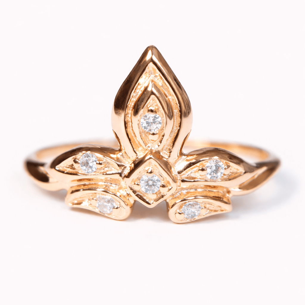 Thai Art Inspired Diamond Gold Ring Mali - SOVATS