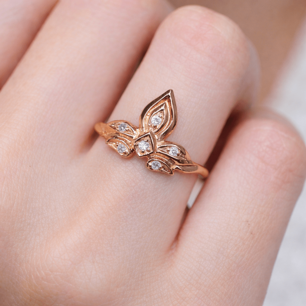 Thai Art Inspired Diamond Gold Ring Mali - SOVATS