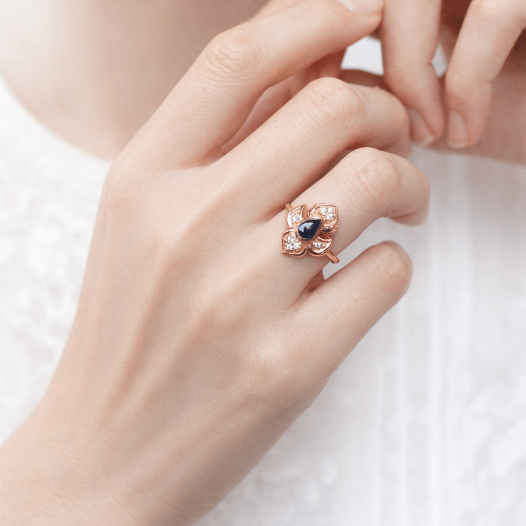 Thai Art Inspired Sapphire Diamond Gold Ring Ratcha - SOVATS