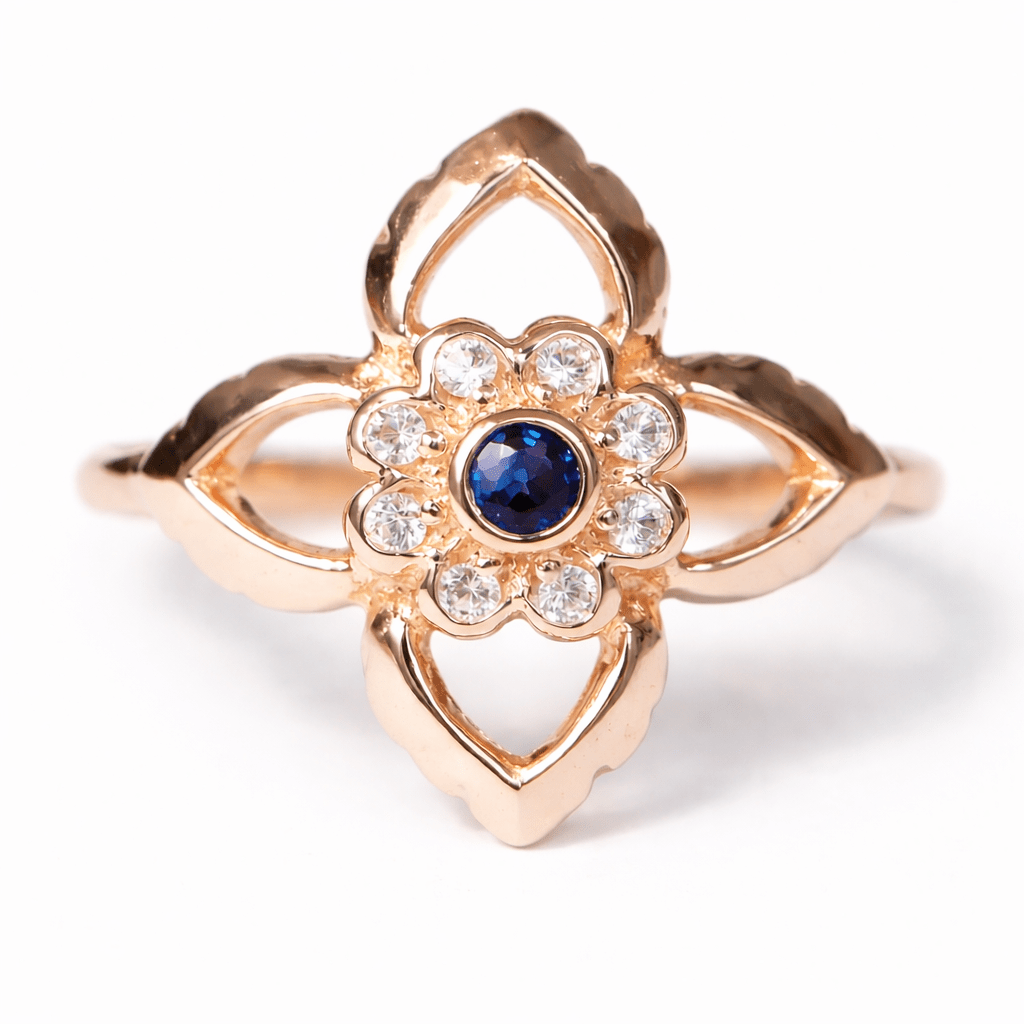 Thai Art Inspired Sapphire Diamond Gold Ring Udon - SOVATS