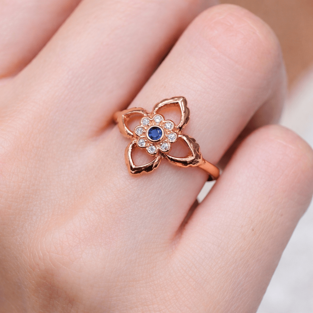 Thai Art Inspired Sapphire Diamond Gold Ring Udon - SOVATS