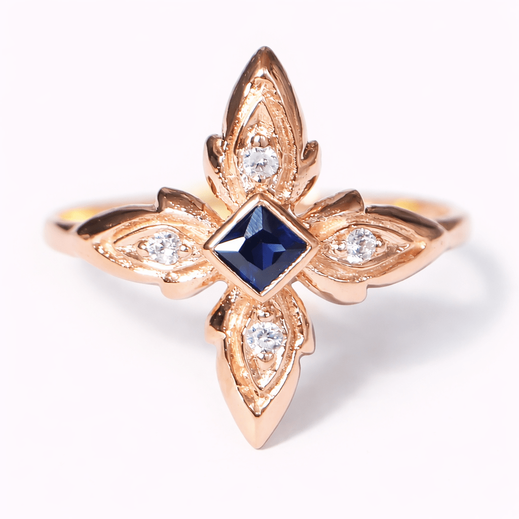 Thai Art Inspired Sapphire Diamond Gold Ring Yawa - SOVATS