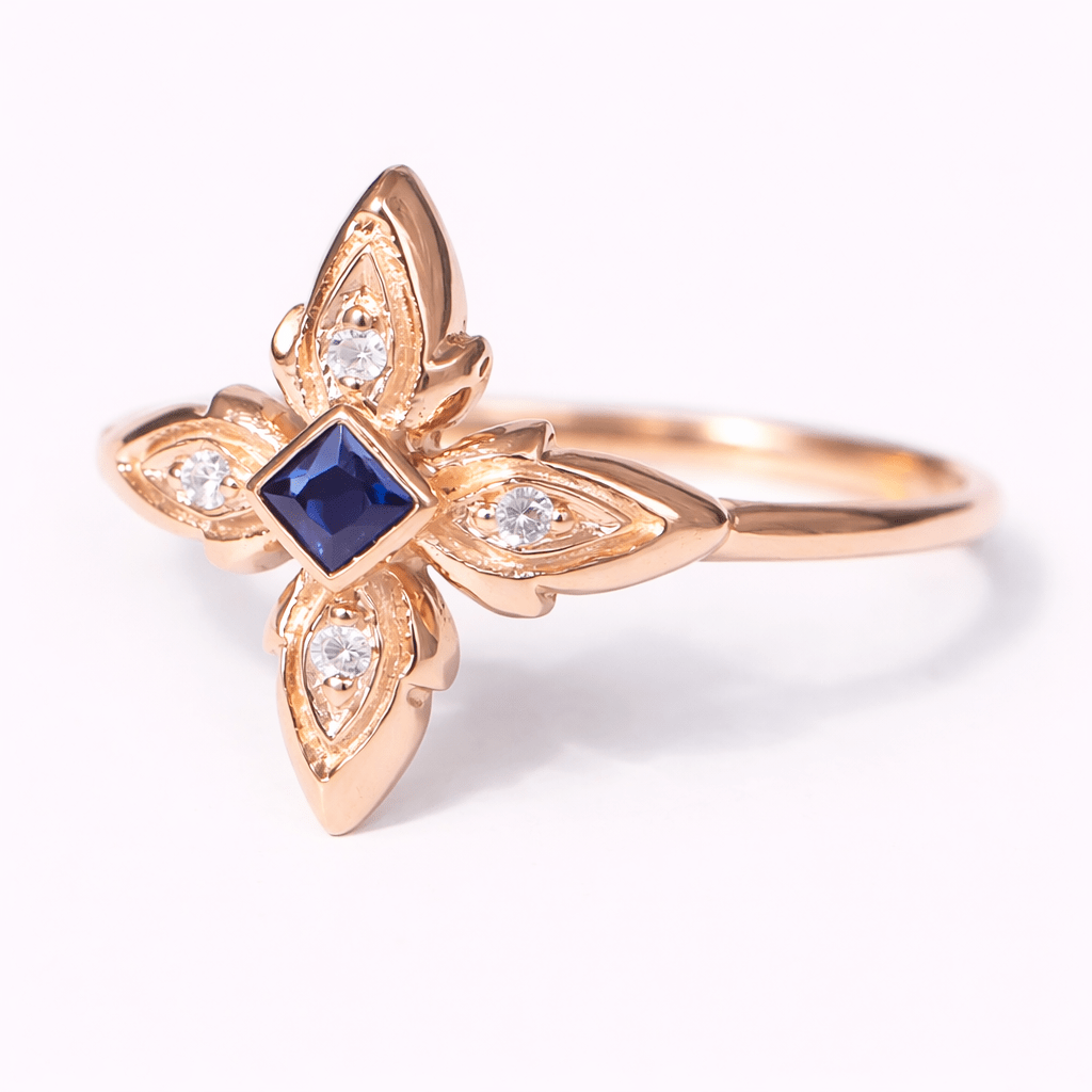 Thai Art Inspired Sapphire Diamond Gold Ring Yawa - SOVATS