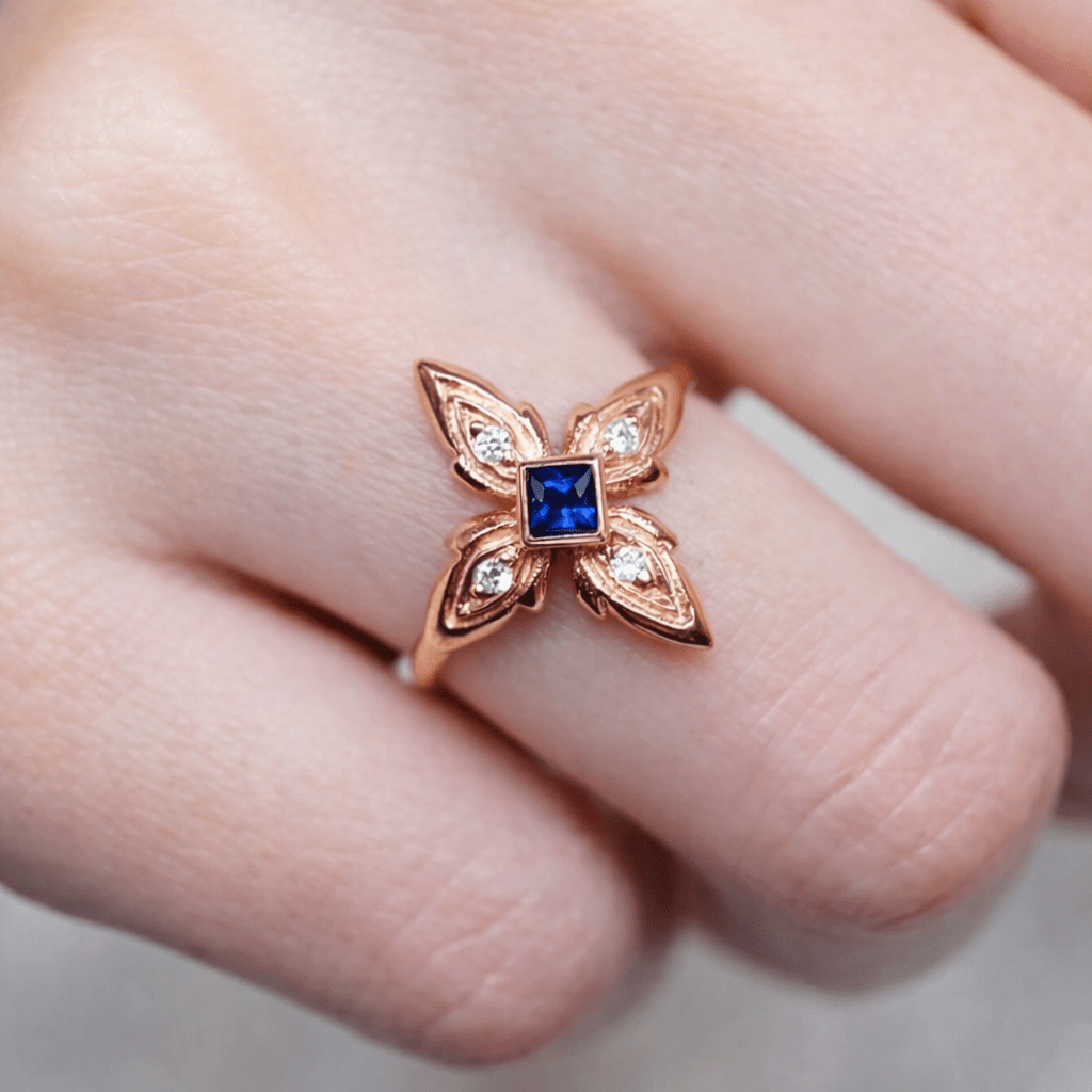 Thai Art Inspired Sapphire Diamond Gold Ring Yawa - SOVATS
