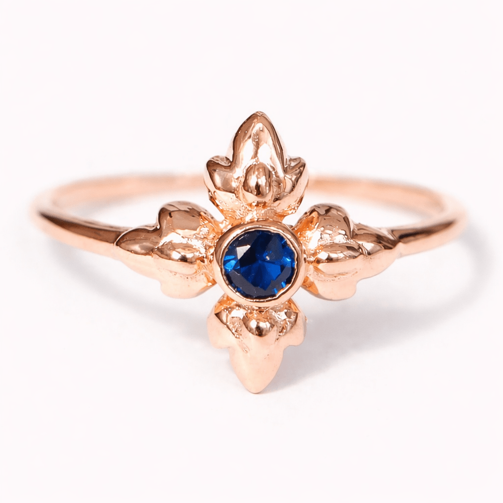 Thai Art Inspired Sapphire Gold Ring Chawa - SOVATS