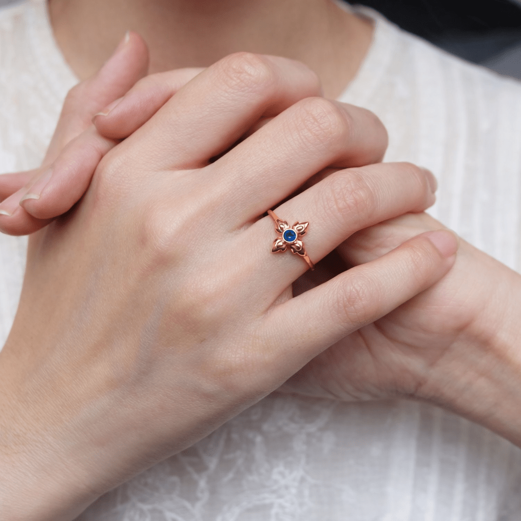 Thai Art Inspired Sapphire Gold Ring Chawa - SOVATS