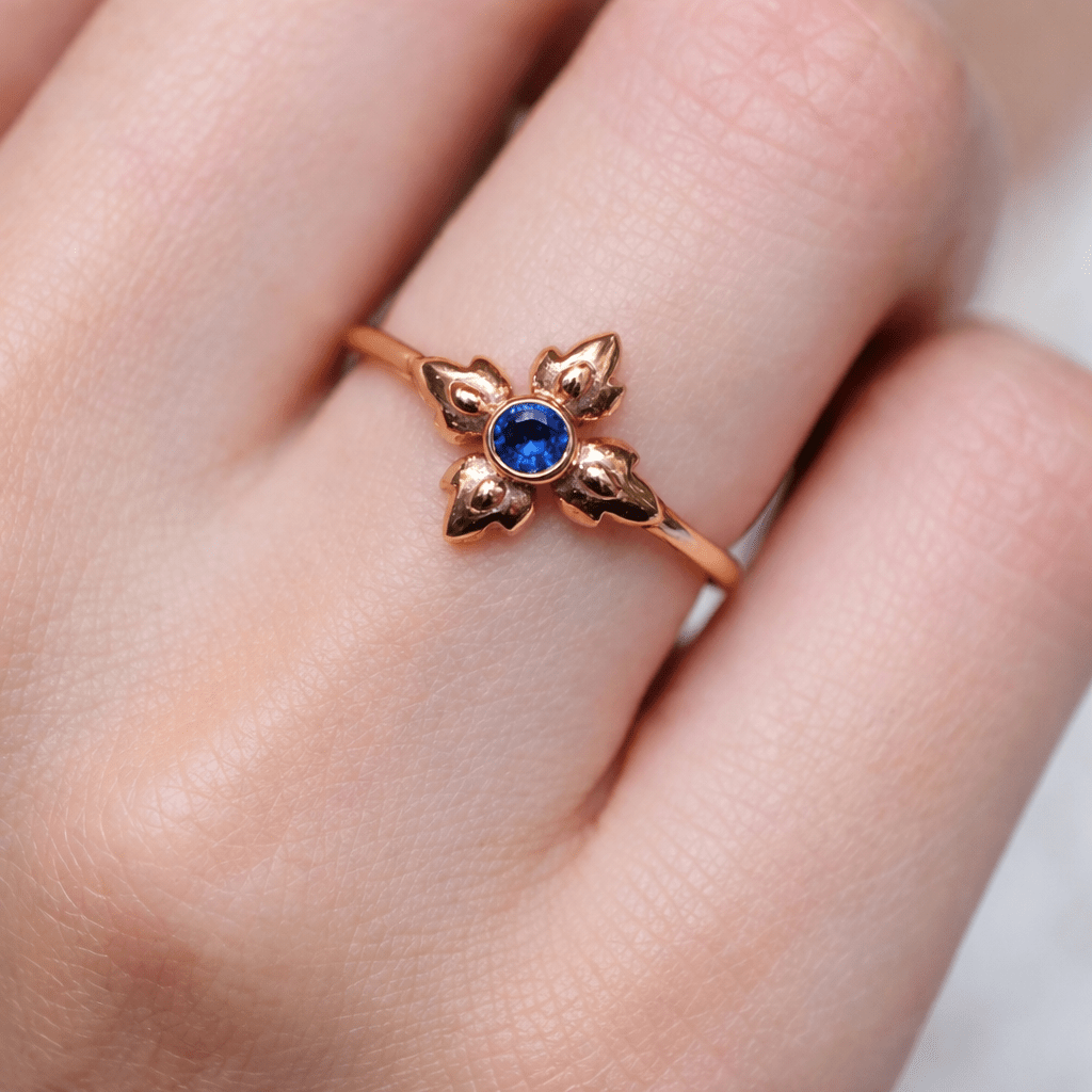 Thai Art Inspired Sapphire Gold Ring Chawa - SOVATS