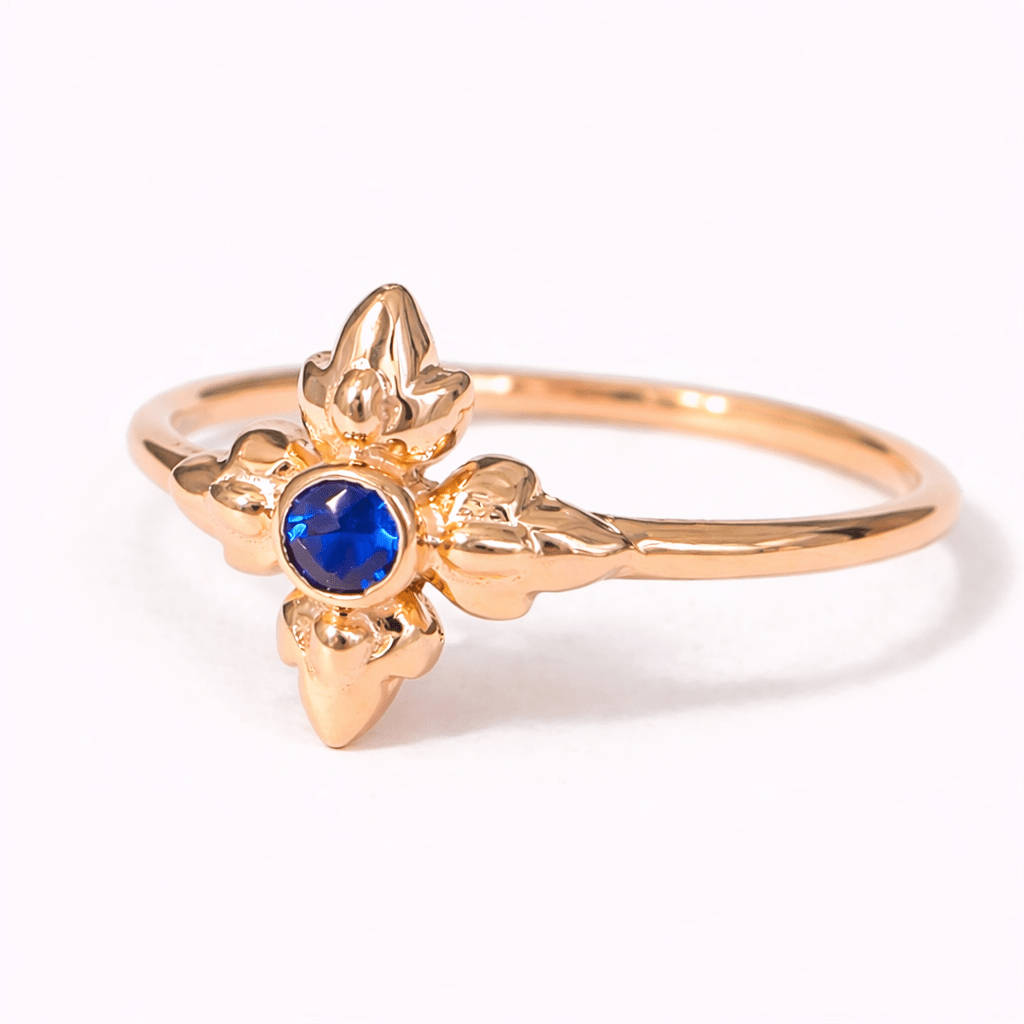Thai Art Inspired Sapphire Gold Ring Chawa - SOVATS