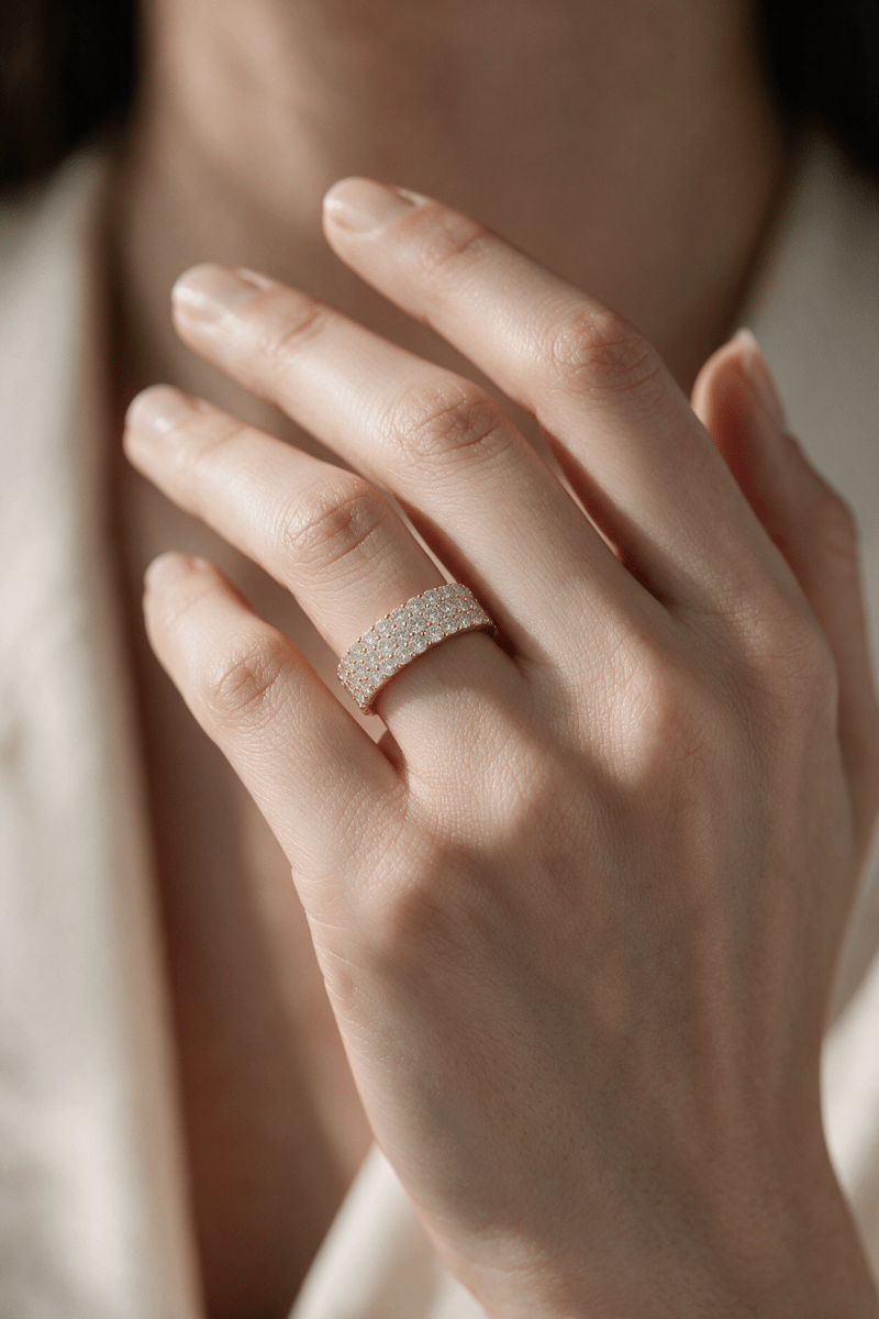 Triple Row Pavé Lab Diamond Eternity Band in 14K Gold - SOVATS