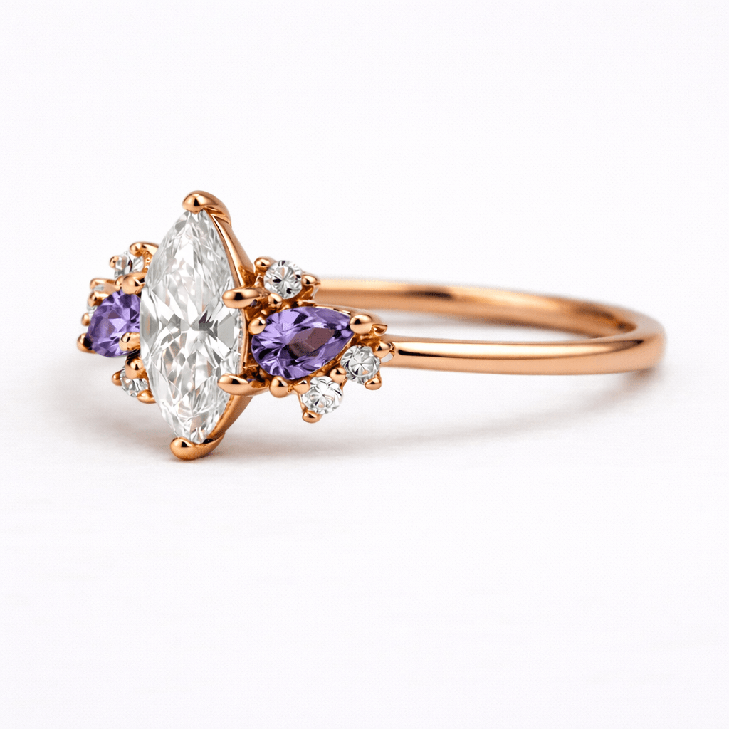 White Topaz Amethyst Diamond Engagement Gold Ring Leila - SOVATS