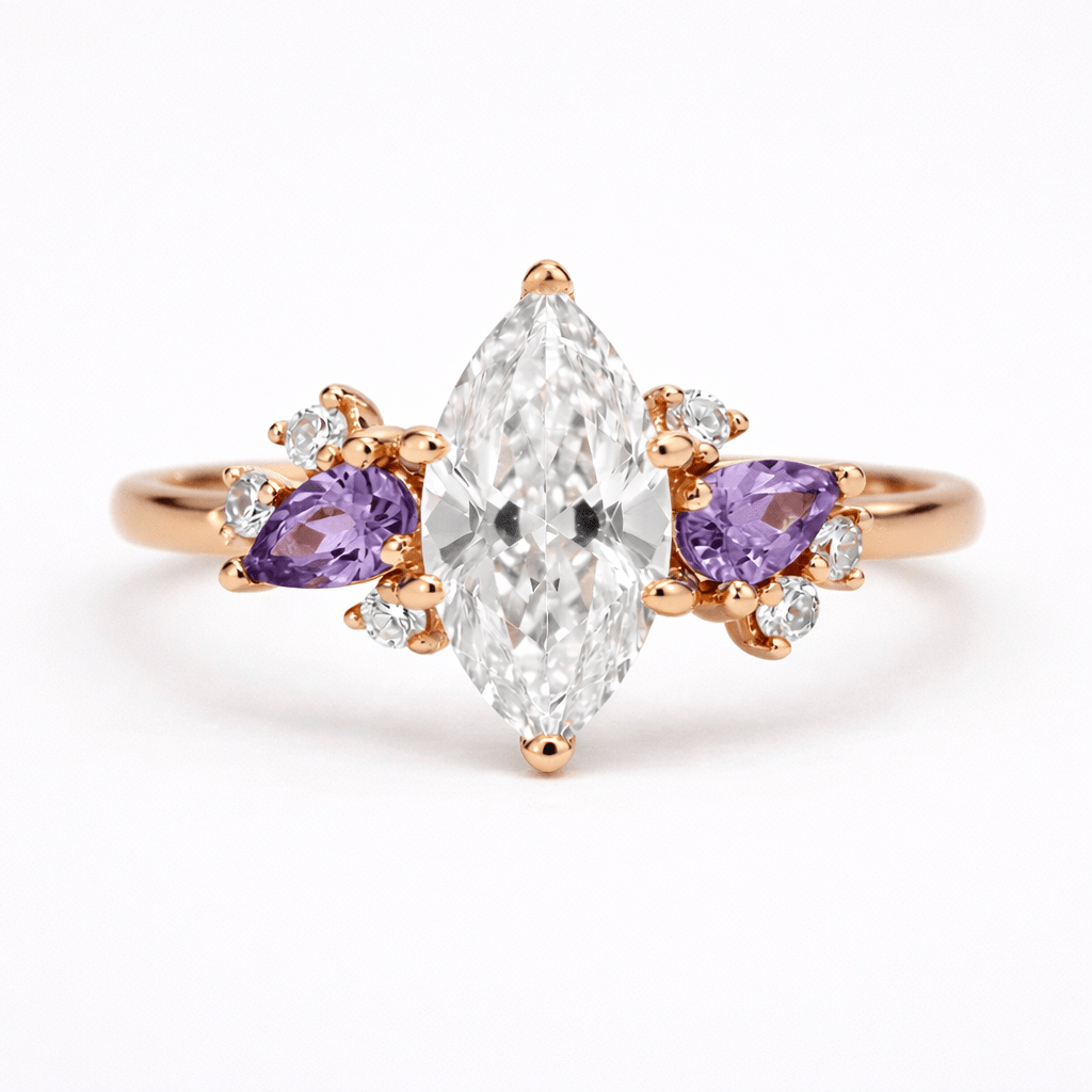 White Topaz Amethyst Diamond Engagement Gold Ring Leila - SOVATS