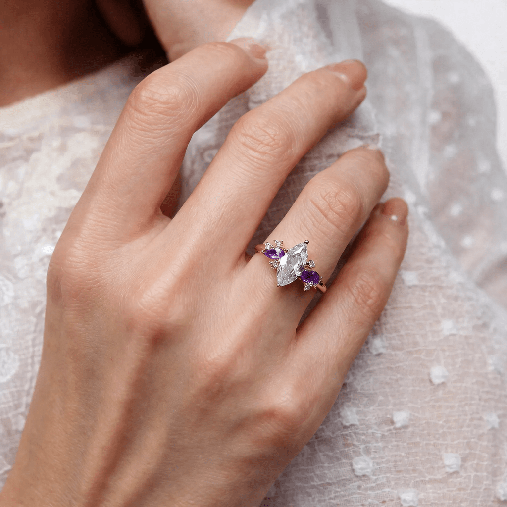 White Topaz Amethyst Diamond Engagement Gold Ring Leila - SOVATS