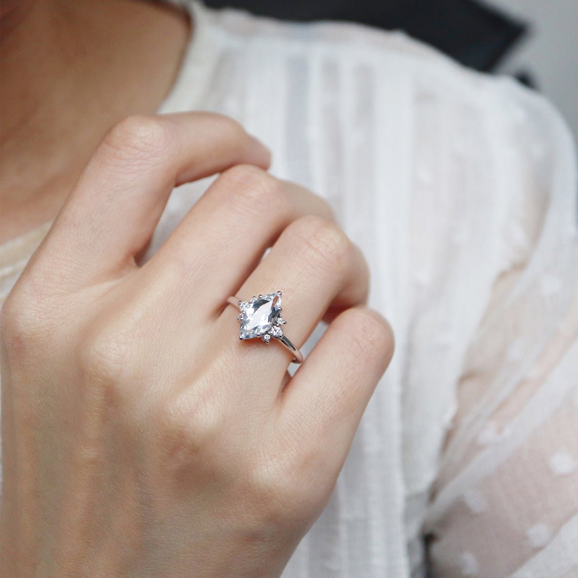White Topaz Diamond Ring Ayda - SOVATS