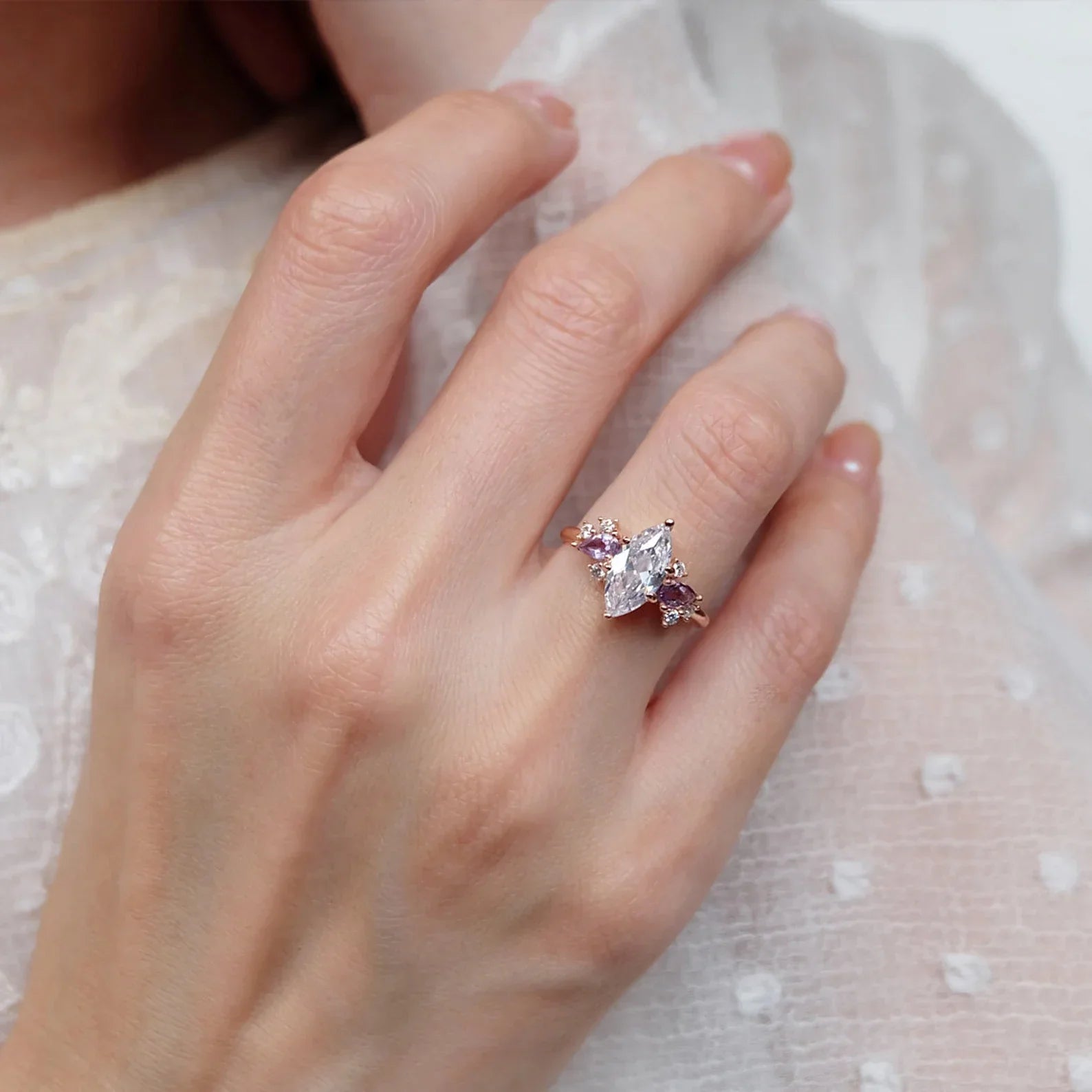 White Topaz Engagement Ring Leila - SOVATS