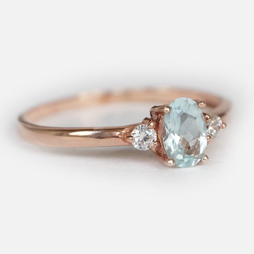 0.39 Carats 14k Solid Rose Gold Aquamarine Engagement Ring - SOVATS