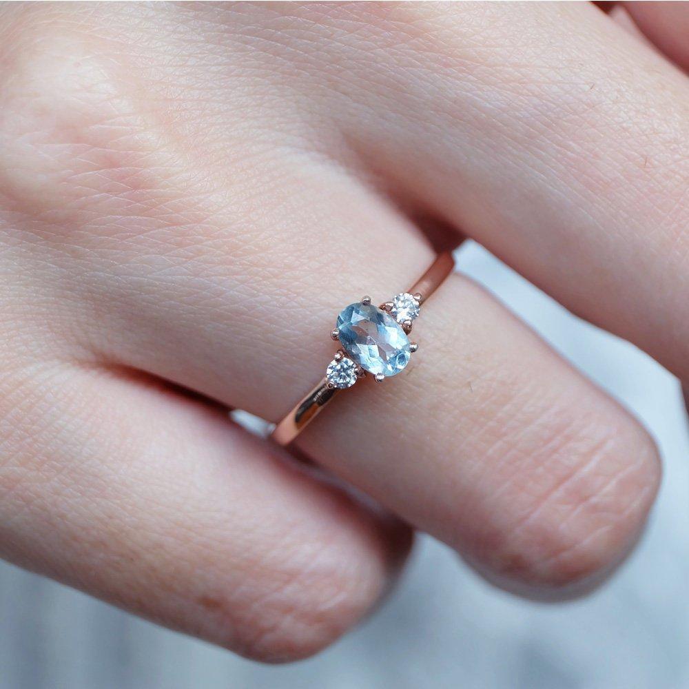 0.39 Carats 14k Solid Rose Gold Aquamarine Engagement Ring - SOVATS