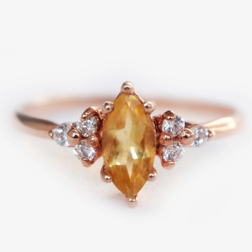 0.44 Carats 14k Solid Rose Gold Citrine Engagement Ring - SOVATS