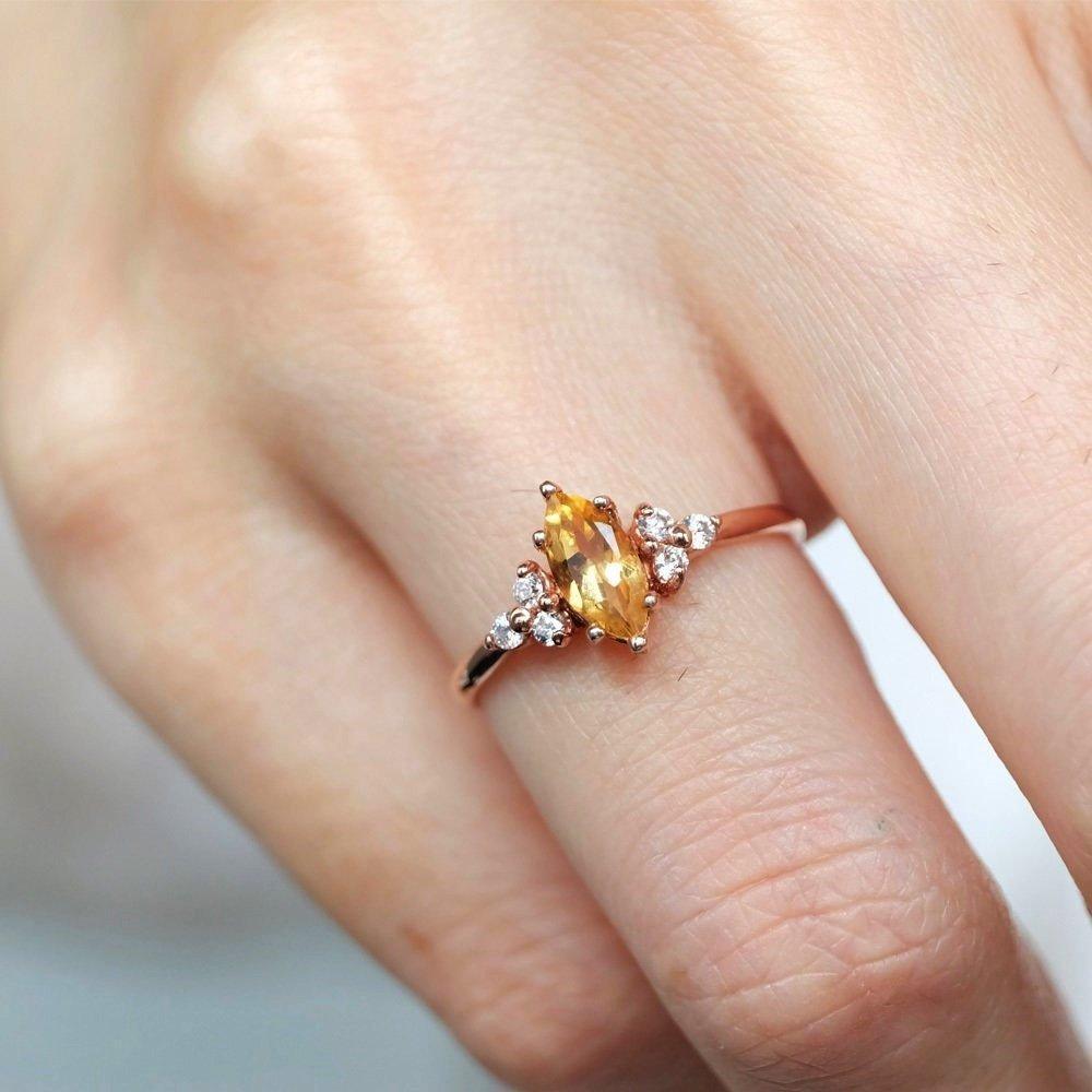 0.44 Carats 14k Solid Rose Gold Citrine Engagement Ring - SOVATS