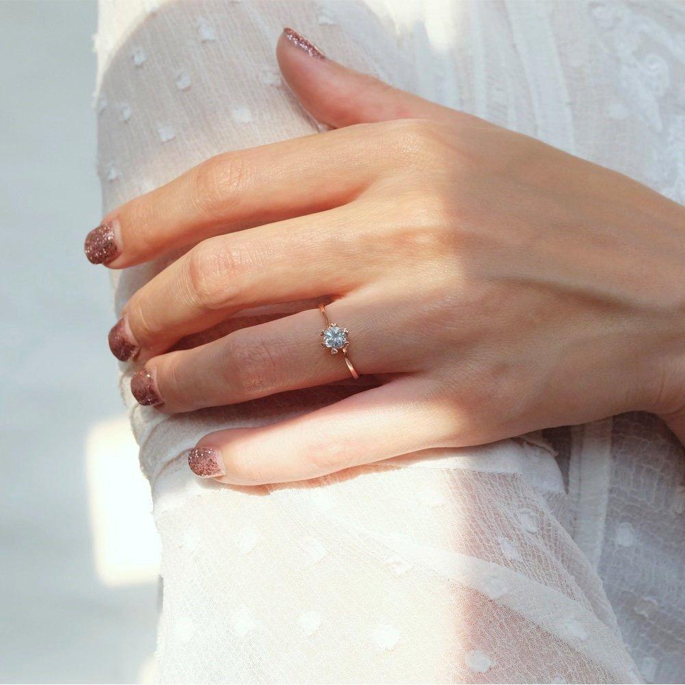 0.46 Carats 14k Solid Rose Gold Aquamarine Heart Prong Engagement Ring - SOVATS