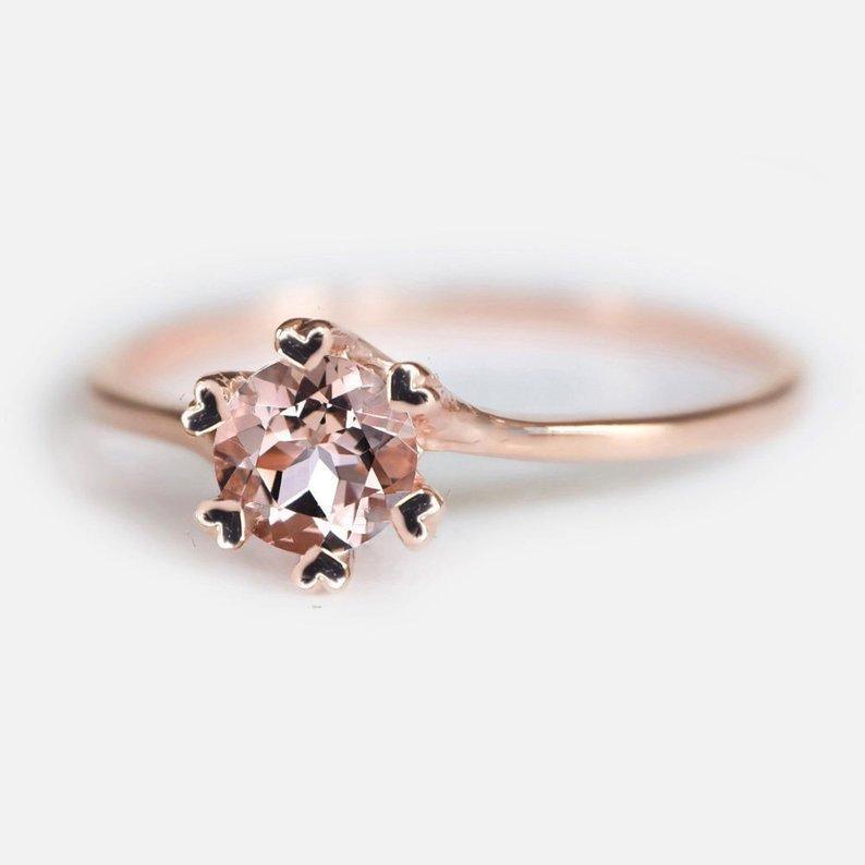 0.50 Carats 14k Solid Rose Gold Morganite Heart Prong Engagement Ring - SOVATS