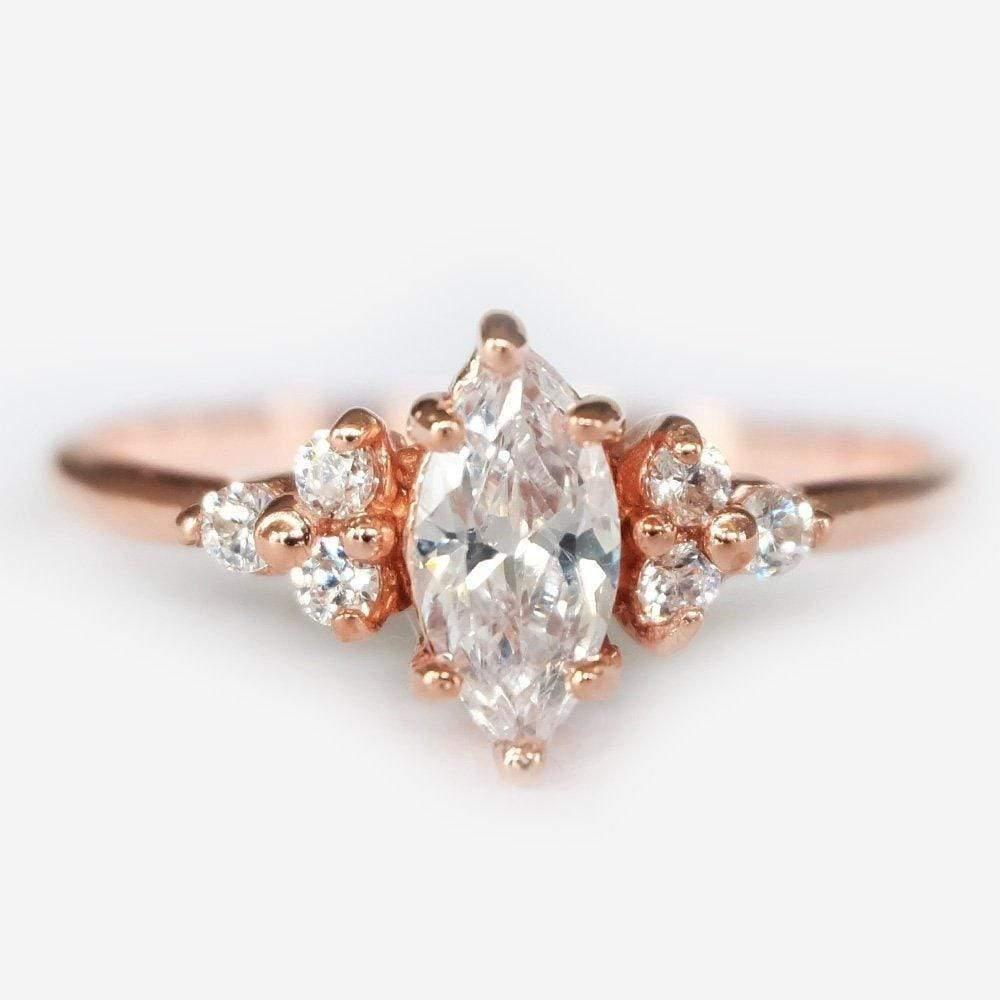 0.60 Carats 14k Solid Rose Gold White Topaz Engagement Ring - SOVATS