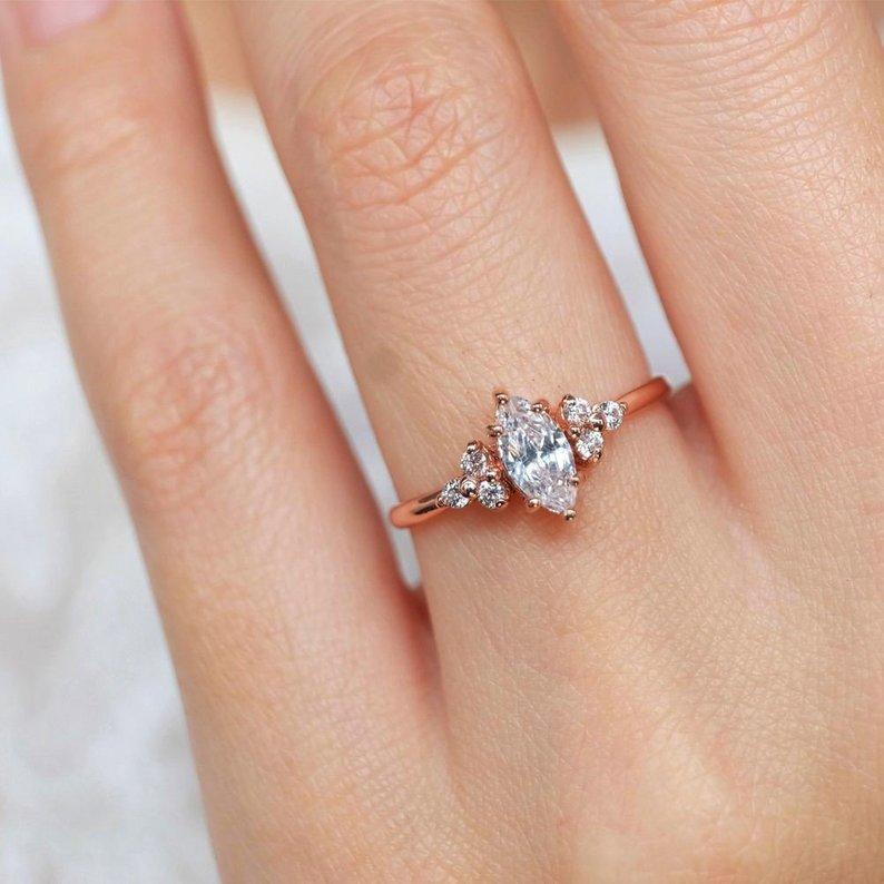 0.60 Carats 14k Solid Rose Gold White Topaz Engagement Ring - SOVATS