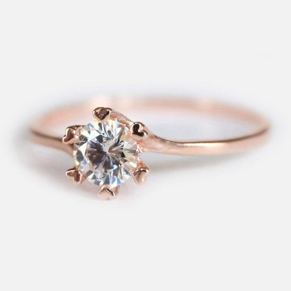 0.60 Carats 14k Solid Rose Gold White Topaz Heart Prong Engagement Ring - SOVATS