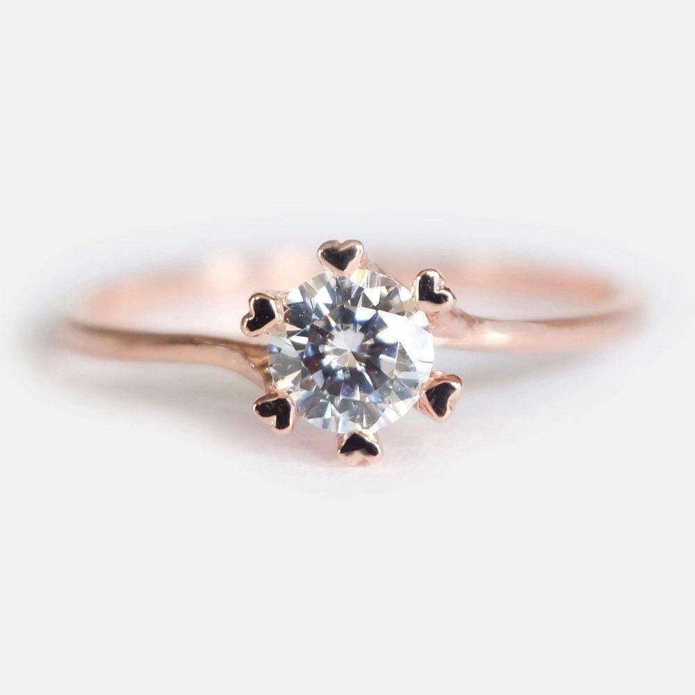 0.60 Carats 14k Solid Rose Gold White Topaz Heart Prong Engagement Ring - SOVATS