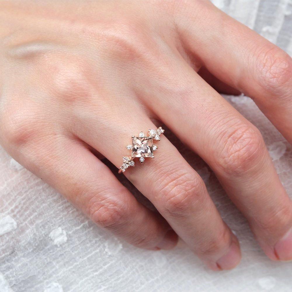 1.20 Carats 14k Solid Rose Gold Morganite Engagement Ring - SOVATS