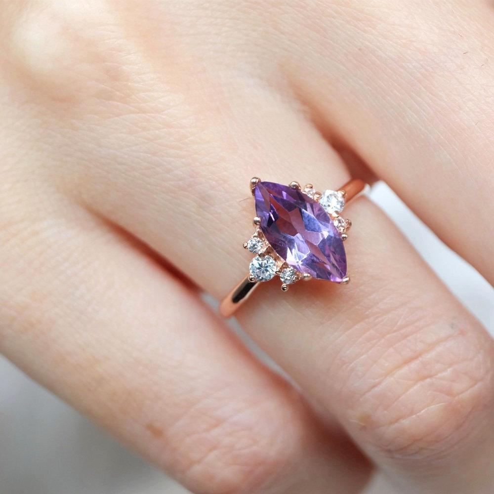 1.40 Carats 14k Solid Rose Gold Amethyst Engagement Ring - SOVATS